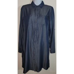 Haute Monde Blue Chambray Shirt Mini Dress Small A-Line Hidden Pockets Soft